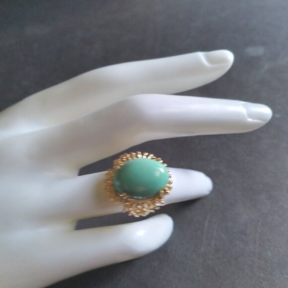 Large Sleeping Beauty Turquoise Stone Ring Set in a 12K gold 4 Prong Ring - Picture 2 of 12